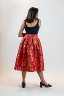 Hot Pink Floral A-Line Skirt – Vintage Brocade Midi Skirt