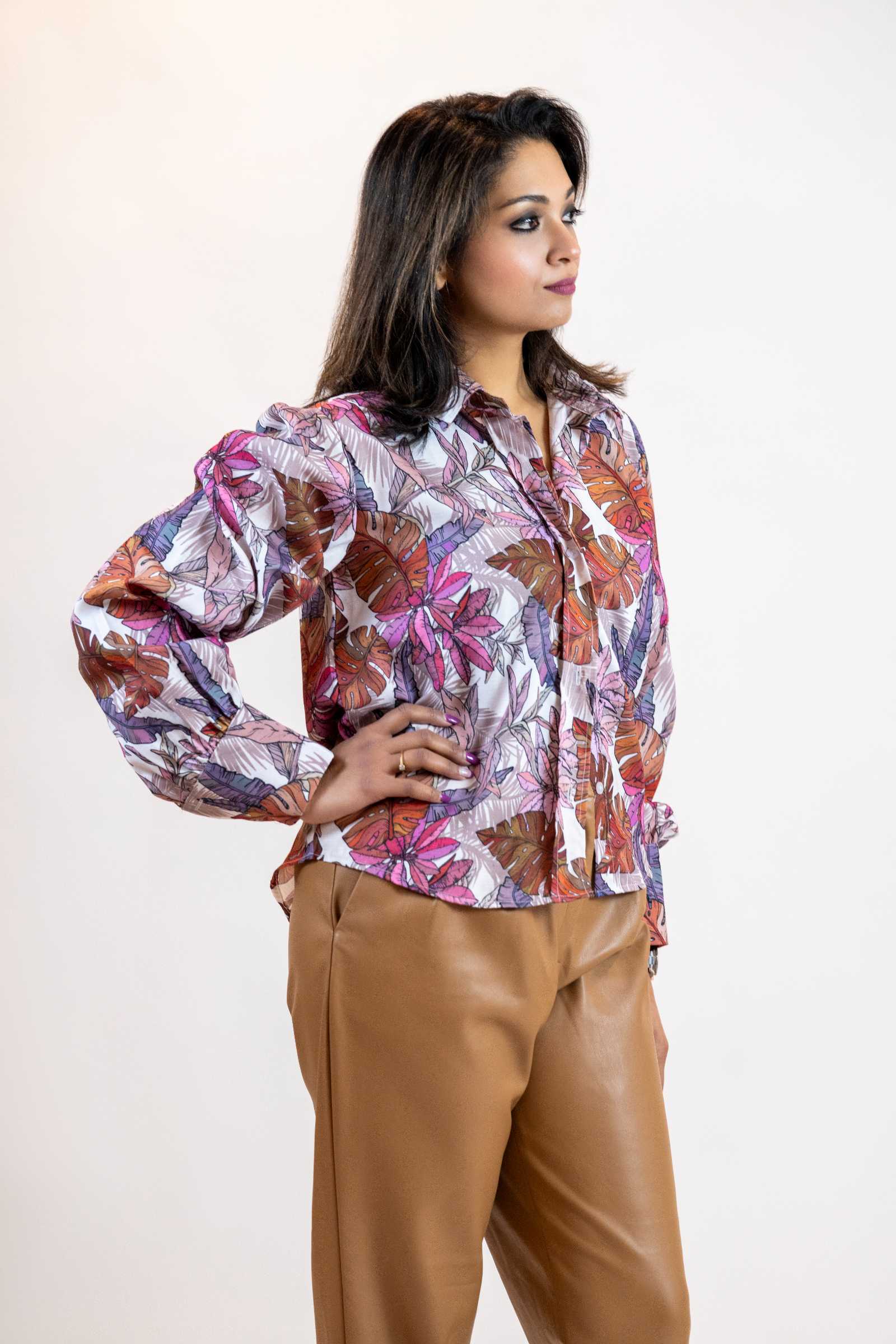 Colorful Floral Button Down – Balloon Sleeve Women’s Shirt