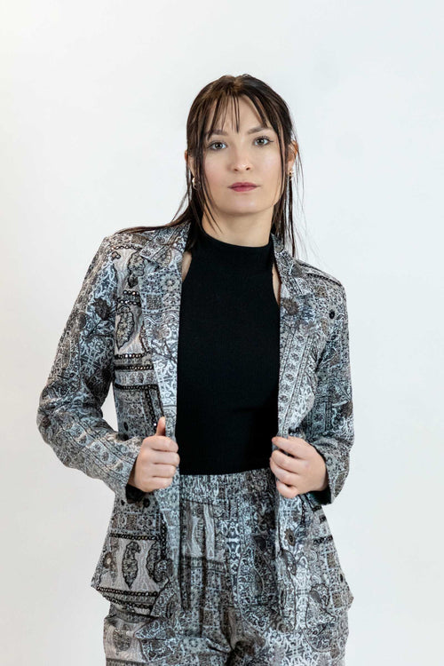 Monochrome Mirror Work Blazer – Paisley Print Jacket