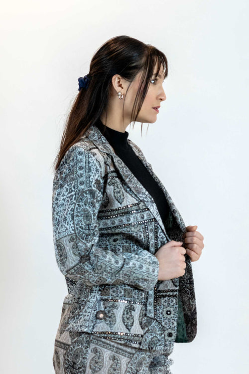 Monochrome Mirror Work Blazer – Paisley Print Jacket