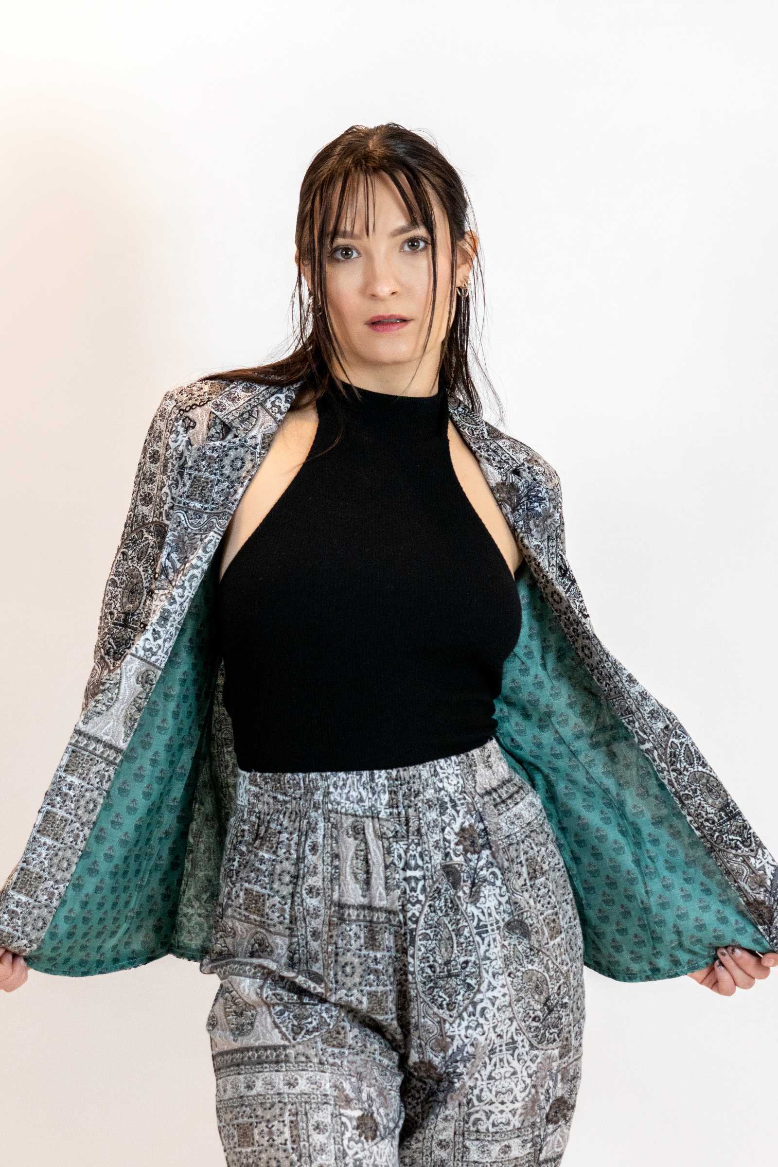 Monochrome Mirror Work Blazer – Paisley Print Jacket