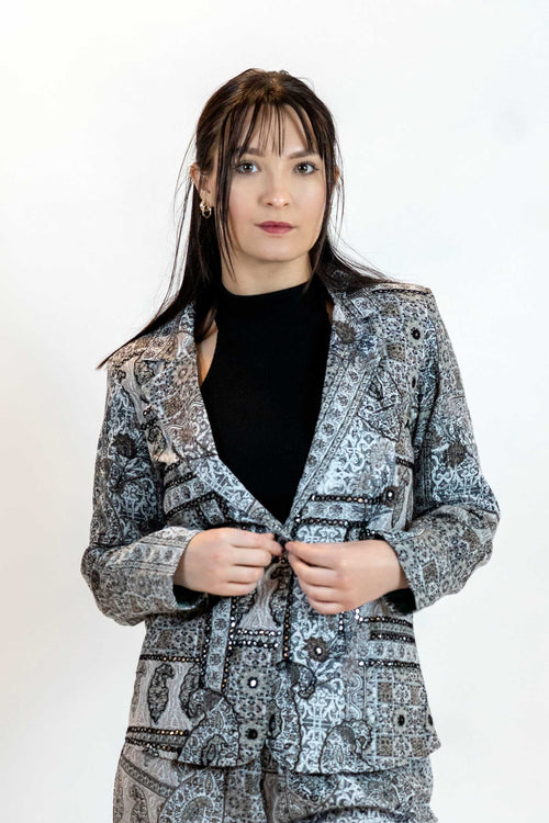Monochrome Mirror Work Blazer – Paisley Print Jacket