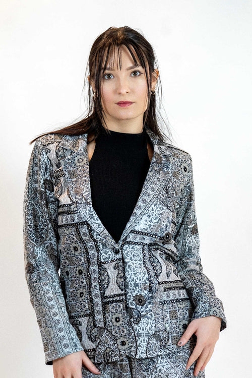 Monochrome Mirror Work Blazer – Paisley Print Jacket