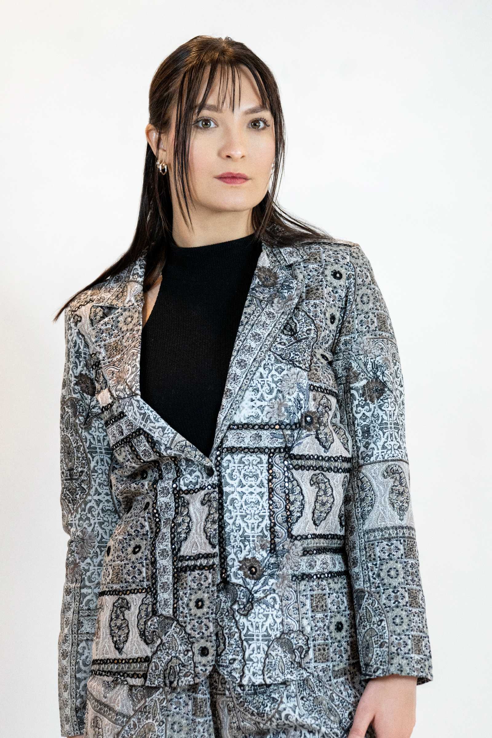 Monochrome Mirror Work Blazer – Paisley Print Jacket