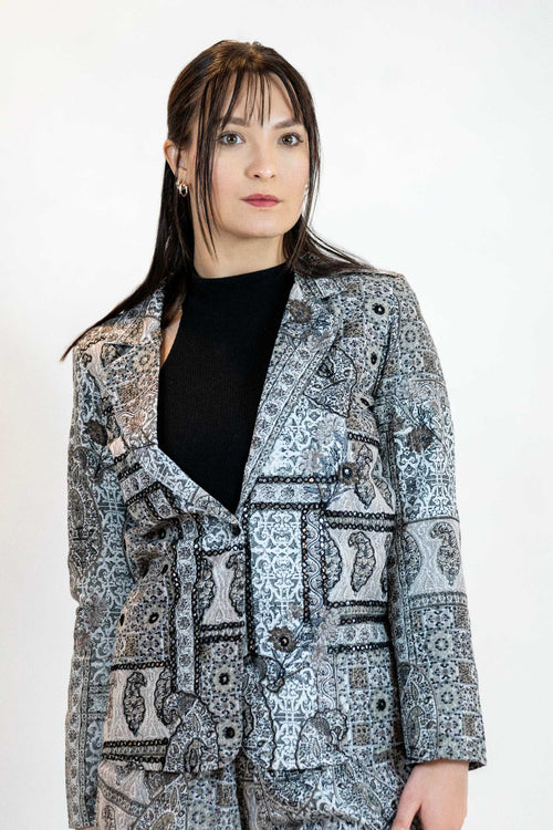 Monochrome Mirror Work Blazer – Paisley Print Jacket