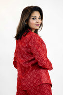 Red Bandhani Tie-Dye Blazer – Handmade Statement Jacket