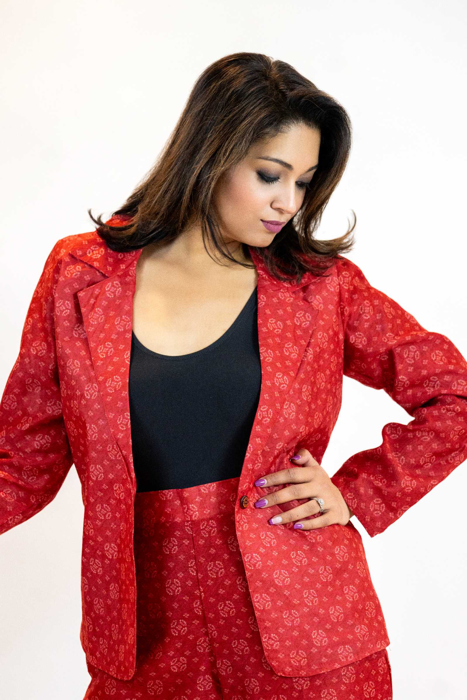 Red Bandhani Tie-Dye Blazer – Handmade Statement Jacket