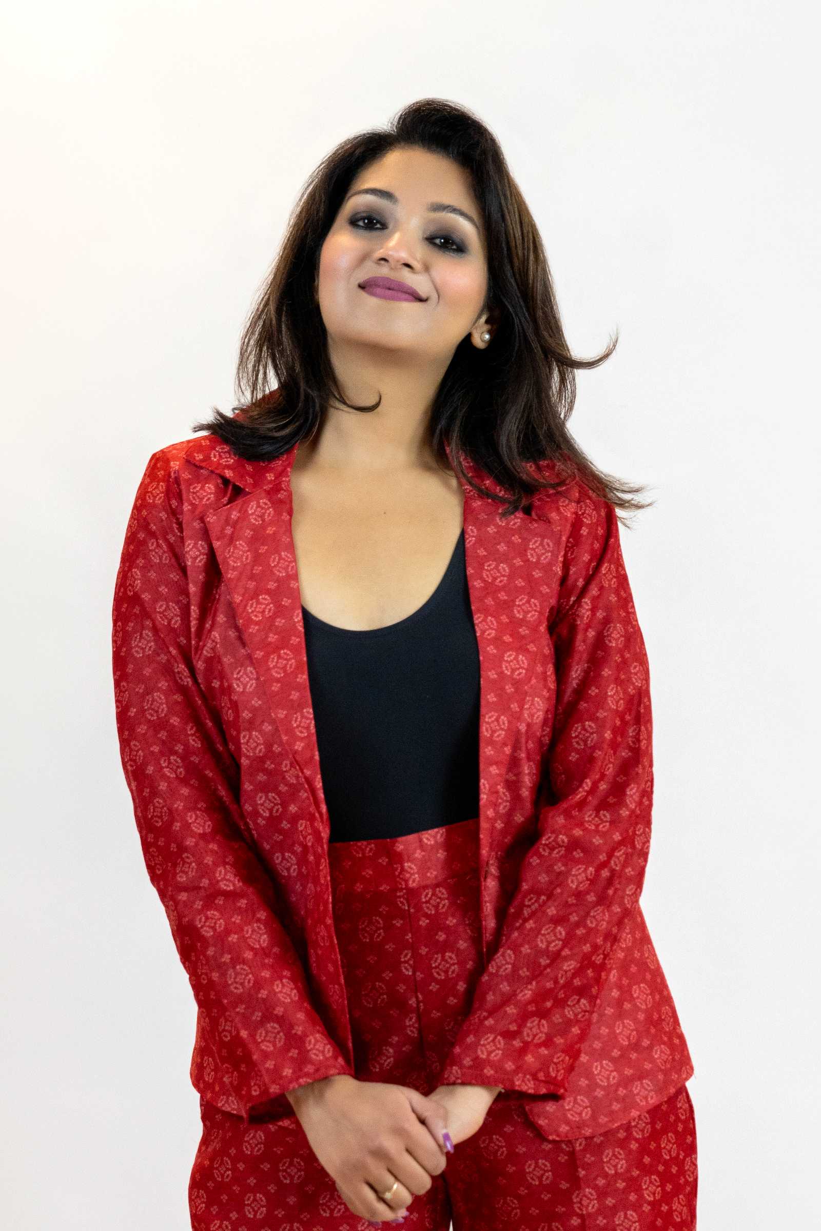 Red Bandhani Tie-Dye Blazer – Handmade Statement Jacket