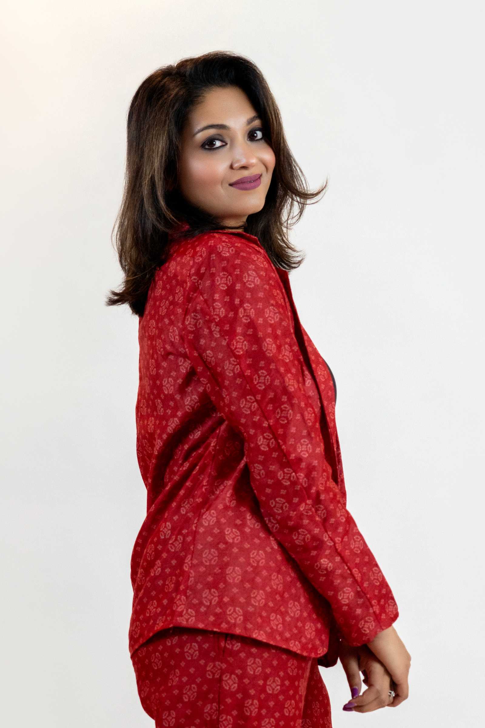 Red Bandhani Tie-Dye Blazer – Handmade Statement Jacket
