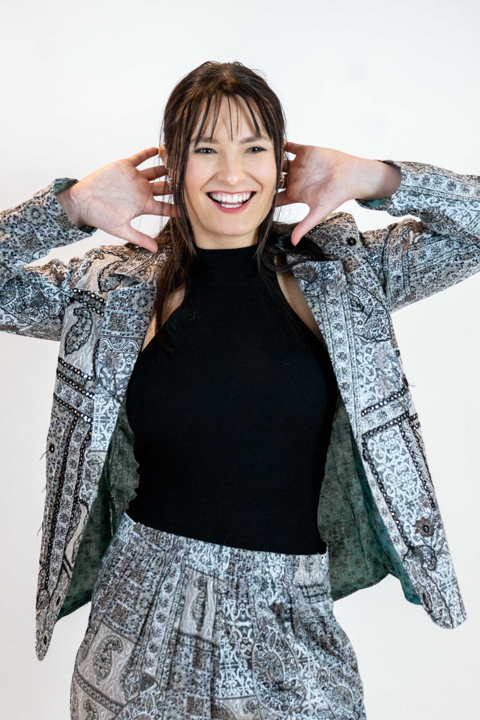 Monochrome Mirror Work Blazer – Paisley Print Jacket