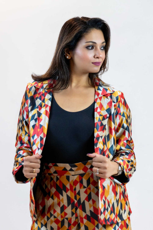 Geometric Block Blazer – Diamond Pattern Women’s Jacket