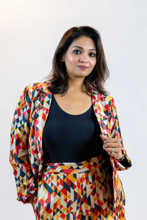 Geometric Block Blazer – Diamond Pattern Women’s Jacket