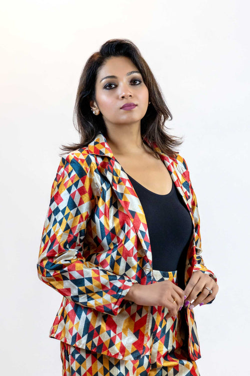 Geometric Block Blazer – Diamond Pattern Women’s Jacket