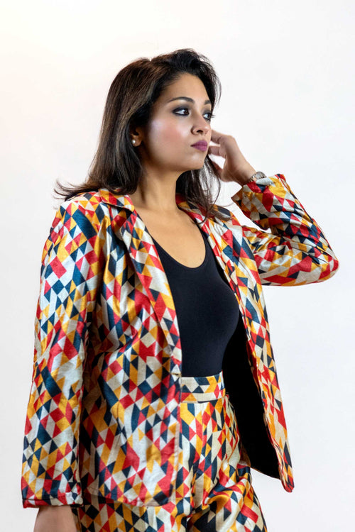 Geometric Block Blazer – Diamond Pattern Women’s Jacket