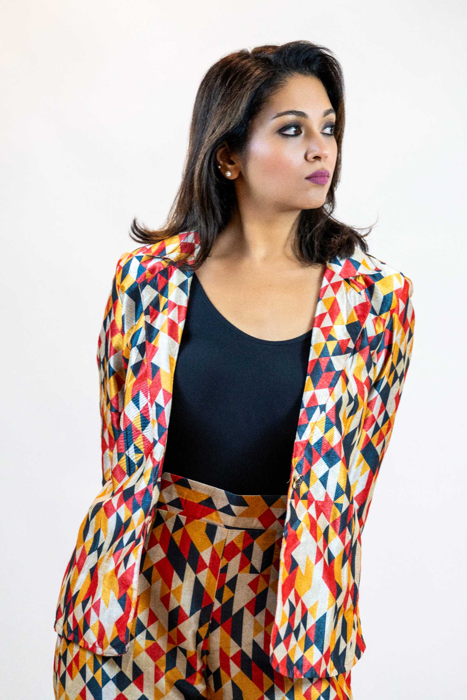 Geometric Block Blazer – Diamond Pattern Women’s Jacket