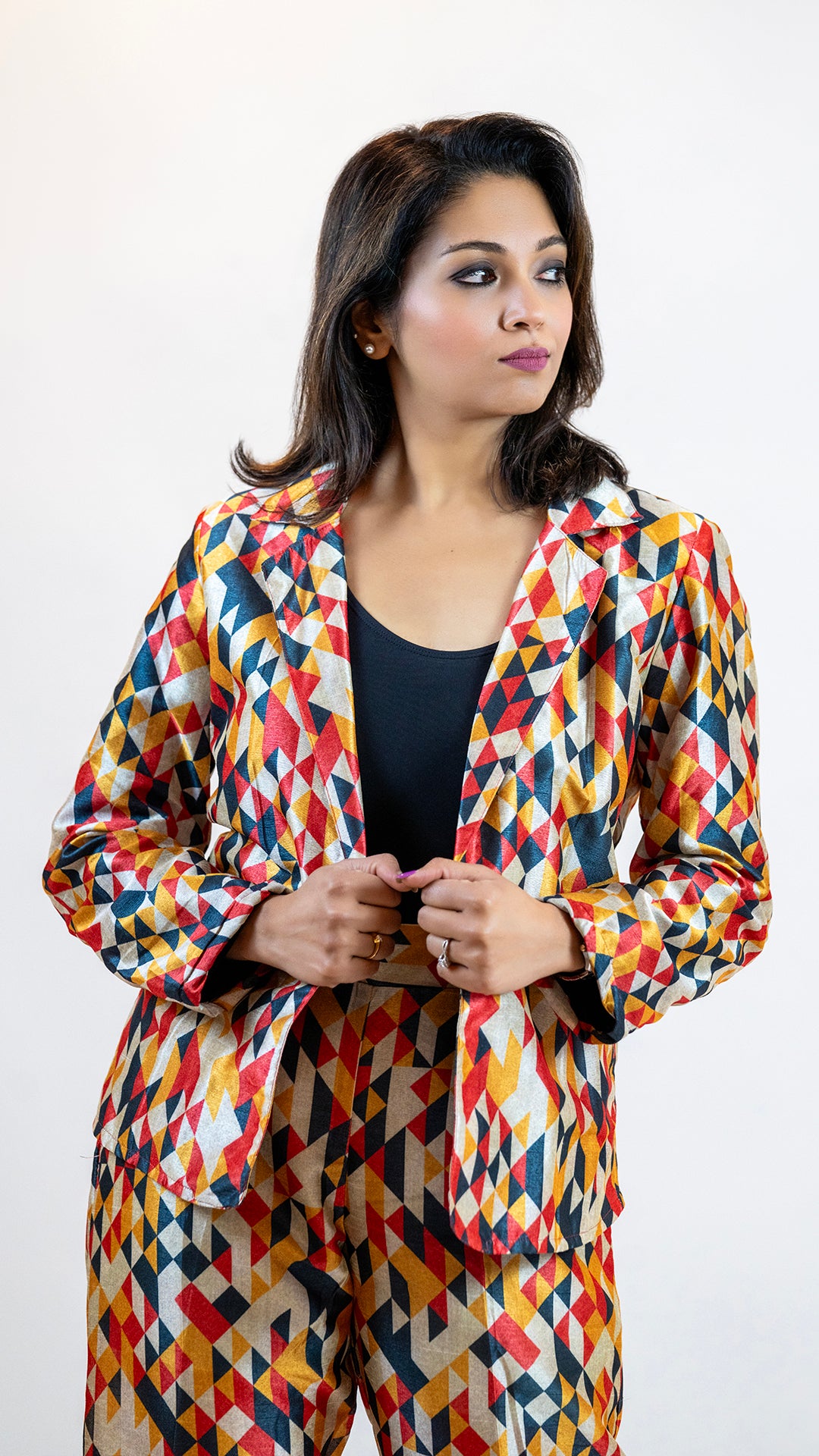 Geometric Print Co-Ord Set – Diamond Pattern Suit Women