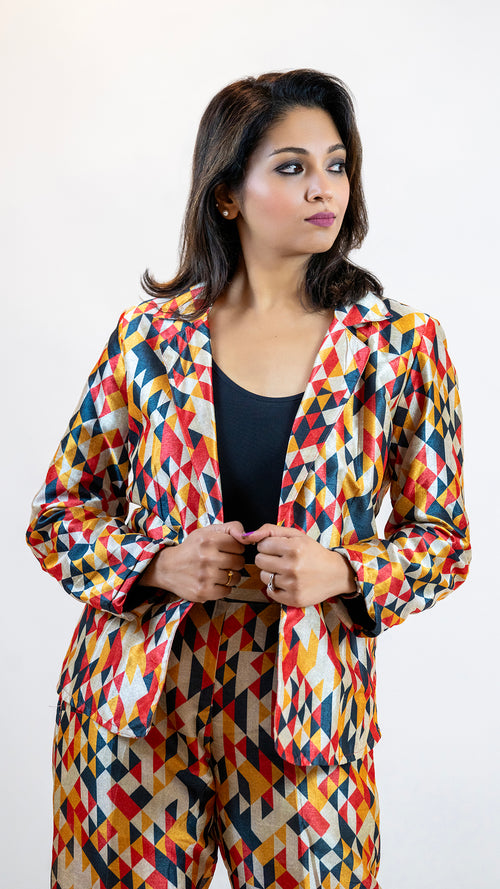 Geometric Print Co-Ord Set – Diamond Pattern Suit Women