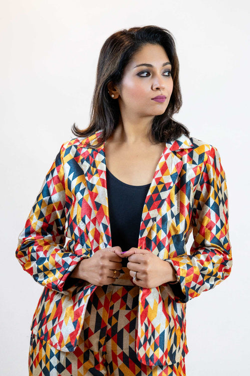 Geometric Block Blazer – Diamond Pattern Women’s Jacket