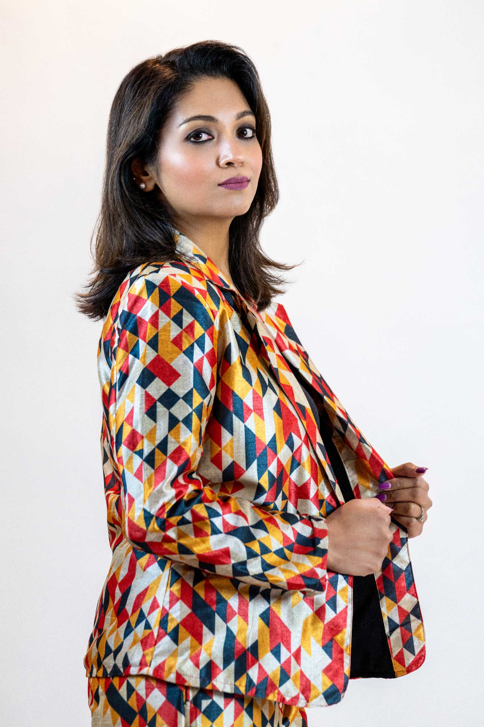 Geometric Block Blazer – Diamond Pattern Women’s Jacket