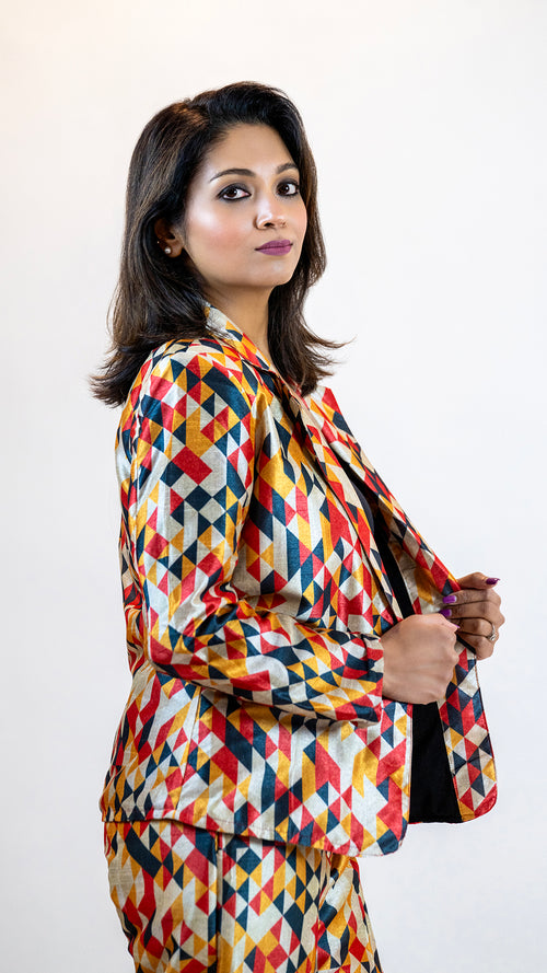 Geometric Print Co-Ord Set – Diamond Pattern Suit Women