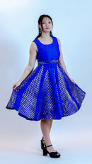 Royal Blue Brocade Dress – Vintage Inspired Midi Outfit