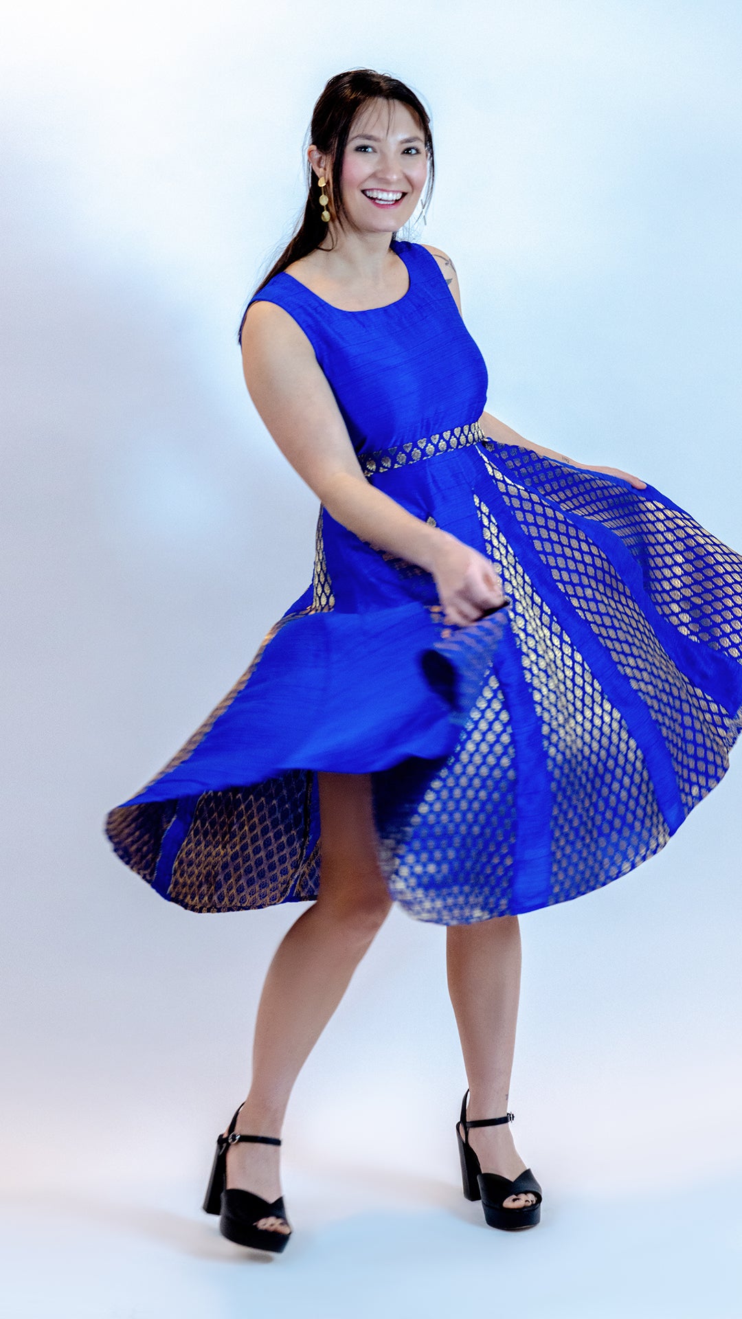 Royal Blue Brocade Dress – Vintage Inspired Midi Outfit