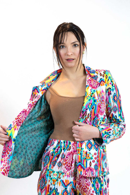 Moroccan Print Blazer – Lightweight Cotton Viscose Jacket