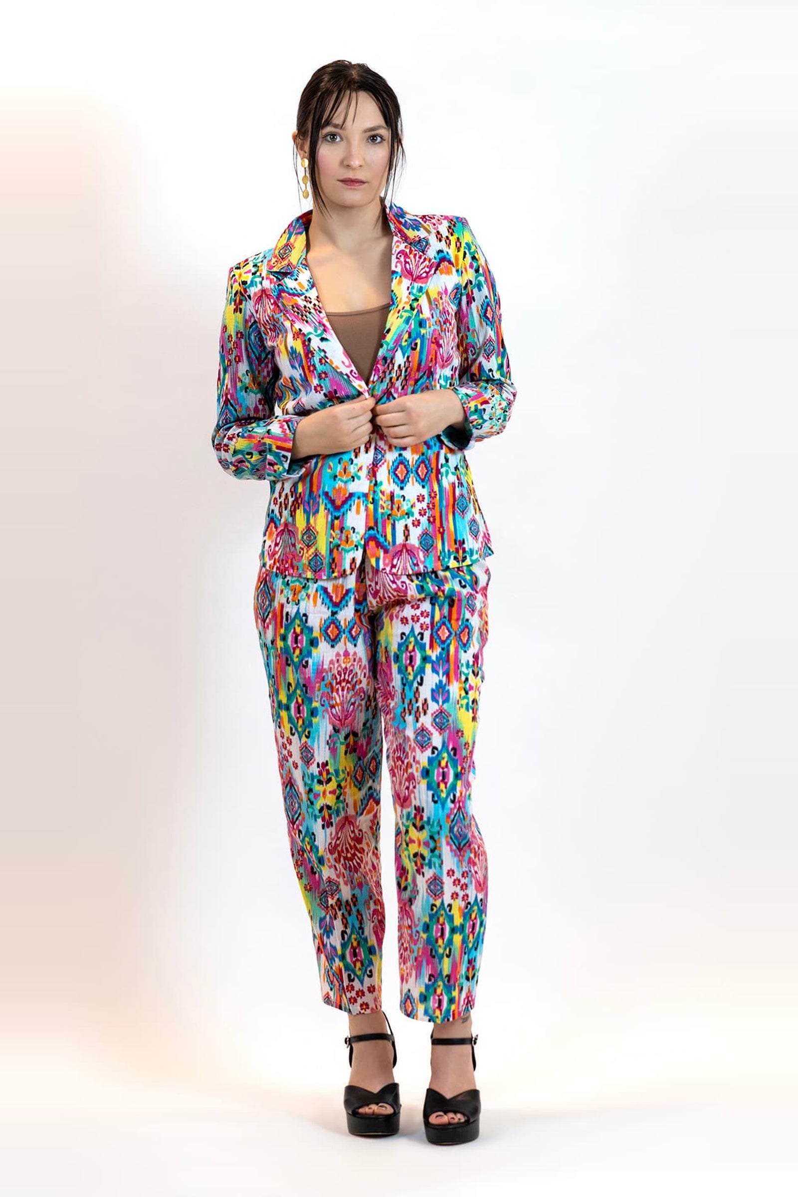Moroccan Print Co-Ord Set – Blazer & Pants Suit Women - Pink