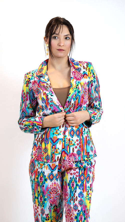 Moroccan Print Co-Ord Set – Blazer & Pants Suit Women - Pink