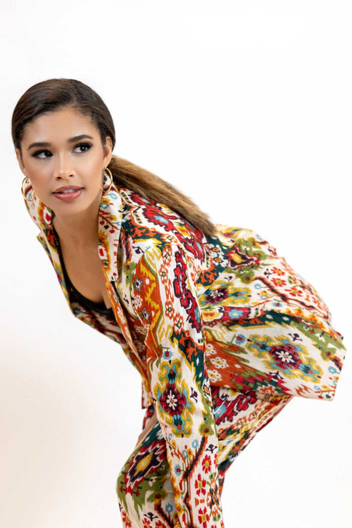 Women’s Moroccan Print Blazer – Lightweight Multicolor Jacket