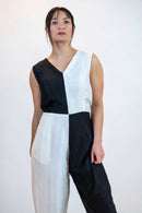 Black & White Jumpsuit – Belted Sleeveless Wide-Leg Outfit