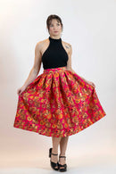 Hot Pink Floral A-Line Skirt – Vintage Brocade Midi Skirt