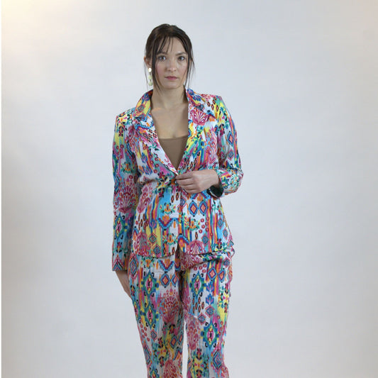 Moroccan Print Co-Ord Set – Blazer & Pants Suit Women - Pink