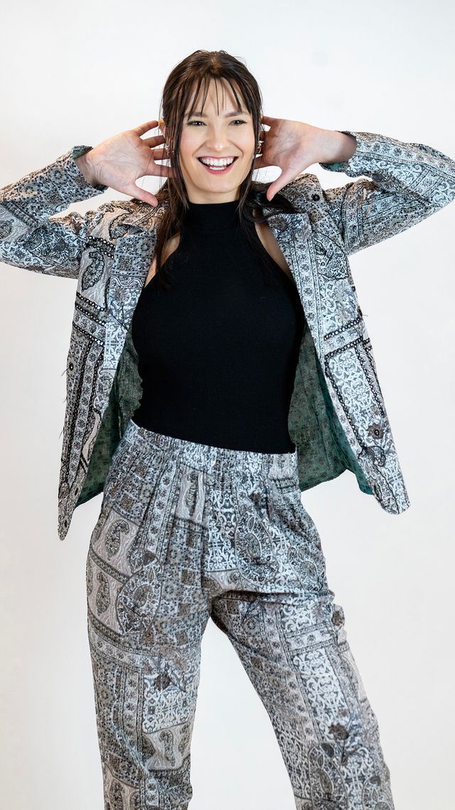 Monochrome Mirror Work Co-Ord Set – Women’s 2 Piece Suit