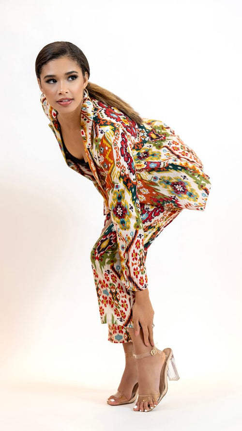Women’s Moroccan Blazer & Pants – Elegant 2 Piece Outfit- Multicolor