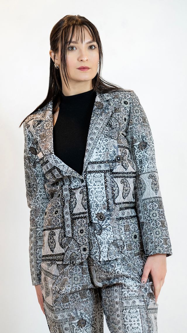 Monochrome Mirror Work Co-Ord Set – Women’s 2 Piece Suit
