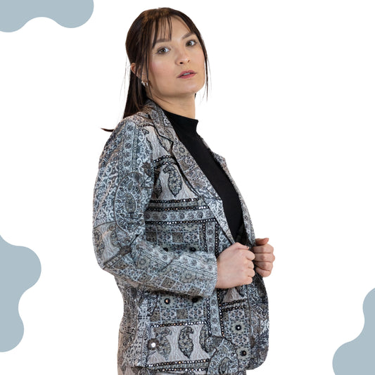 Monochrome Mirror Work Blazer – Paisley Print Jacket