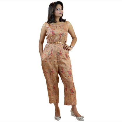 Beige Sequins Jumpsuit – Sleeveless Wide-Leg Party Outfit