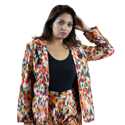 Geometric Block Blazer – Diamond Pattern Women’s Jacket