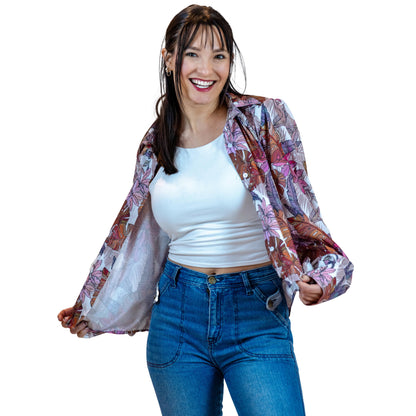 Colorful Floral Button Down – Balloon Sleeve Women’s Shirt