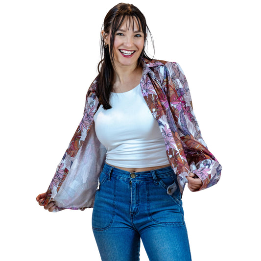 Colorful Floral Button Down – Balloon Sleeve Women’s Shirt