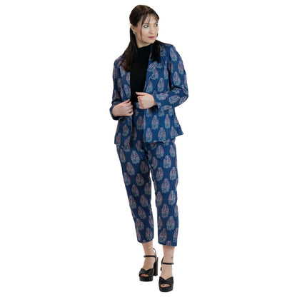 Blue Floral Pant Suit – Linen Blend Blazer & Trousers