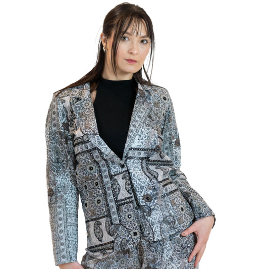Monochrome Mirror Work Blazer – Paisley Print Jacket