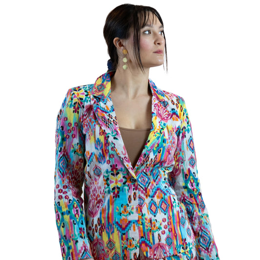 Moroccan Print Blazer – Lightweight Cotton Viscose Jacket