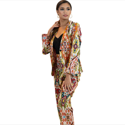 Women’s Moroccan Blazer & Pants – Elegant 2 Piece Outfit- Multicolor