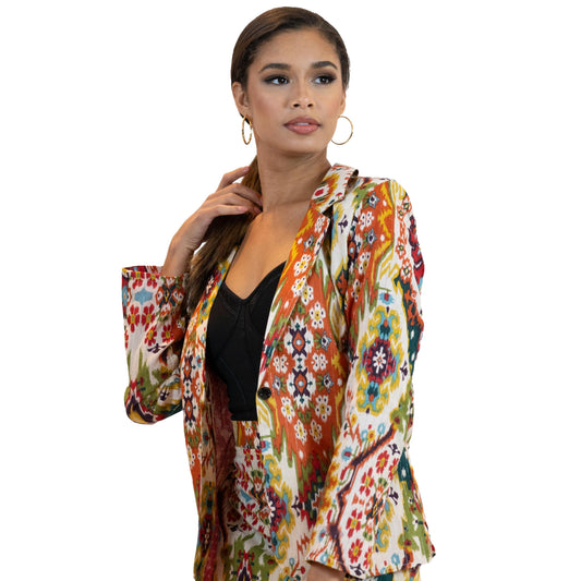 Women’s Moroccan Print Blazer – Lightweight Multicolor Jacket