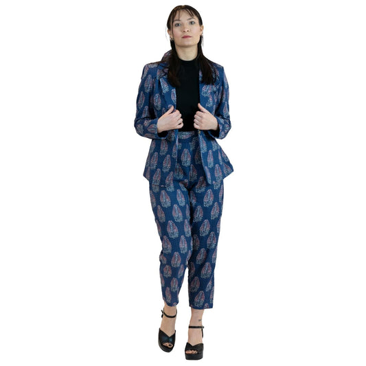 Blue Floral Pant Suit – Linen Blend Blazer & Trousers
