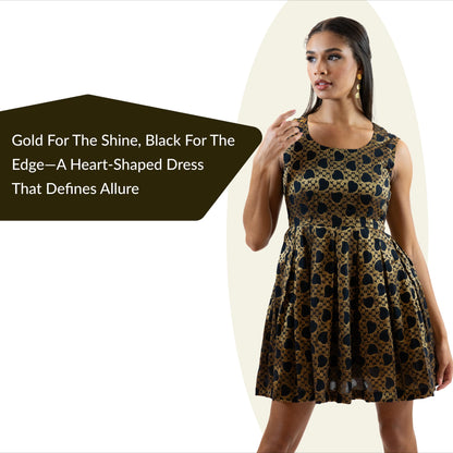 Black Gold Brocade Mini Dress – Sleeveless Party Outfit