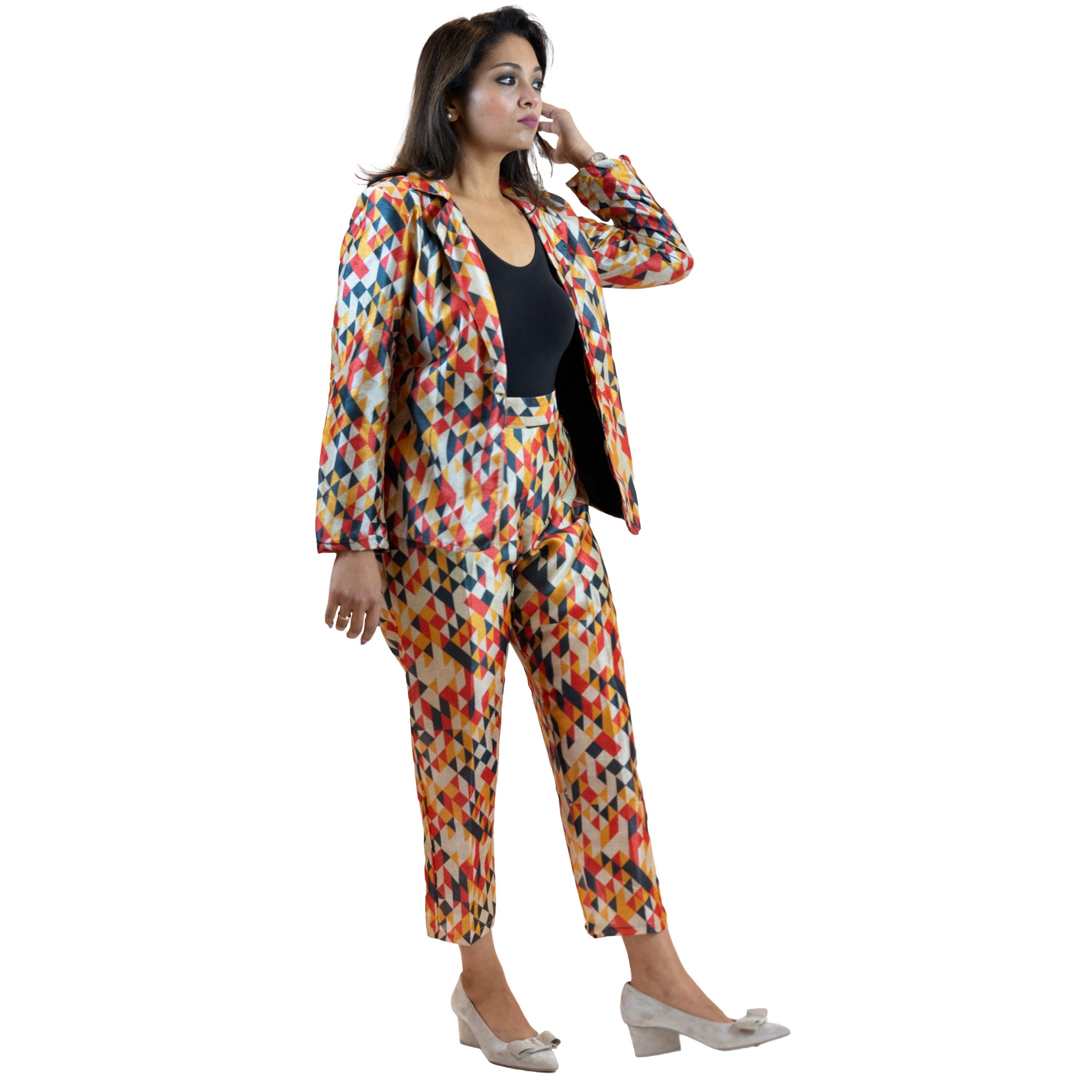 Geometric Print Co-Ord Set – Diamond Pattern Suit Women