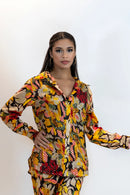 Yellow Sequin Blouse – Sparkly Floral Party Shirt Women